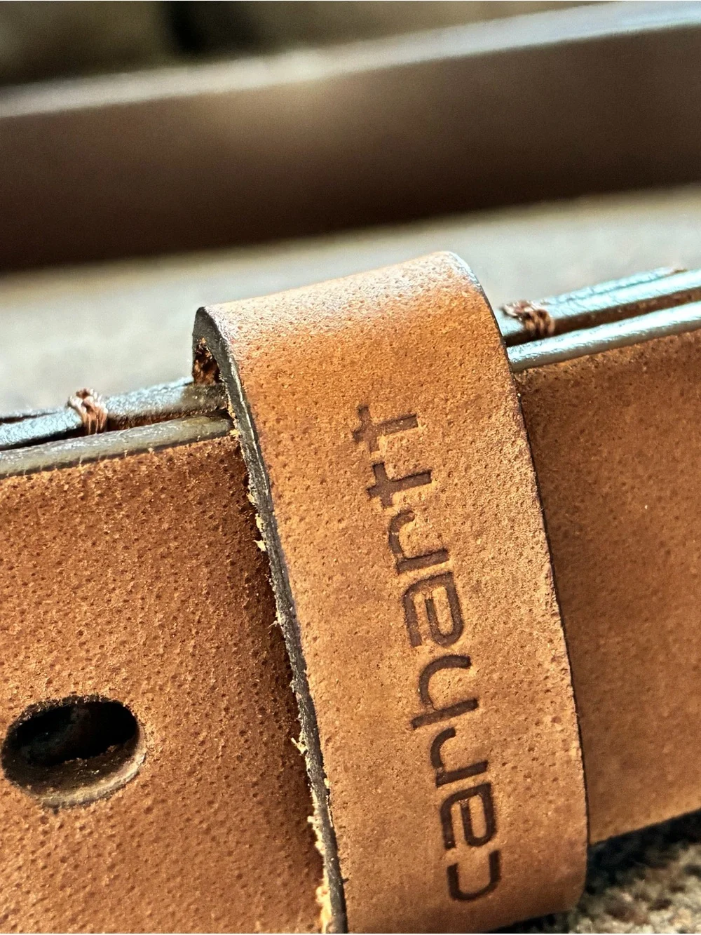 Carhartt Brown Leather Belt with Antiqued Silver Buckle